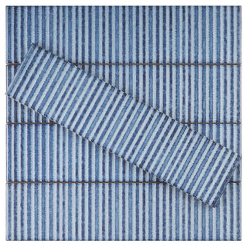 Soldeu 3"x12" Light Blue Polished Subway Wall Tile, Blue, 1 Box/25 Tiles