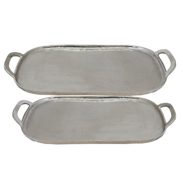 Set of 2 Silver Metal Tray with handles