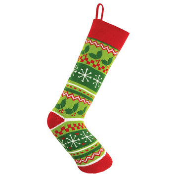 Holly Leaves Fair Isle Knit Stocking