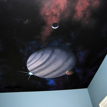 Space Night Sky Ceiling Mural in a kids bedroom by Tom Taylor of MuralArt.com