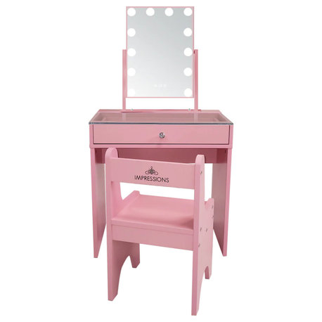 Slaystation Little Princess Vanity Set Vanity Table with Chair Little Girls, Pink, Mirror