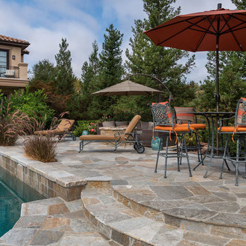 Flagstone patio and pool coping