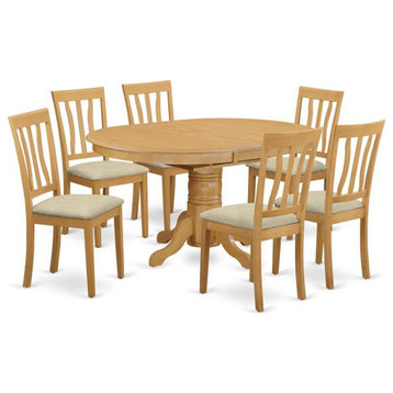 East West Furniture Avon 7-piece Wood Dining Set with Linen Seat in Oak