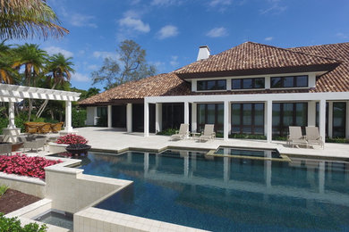 Tuscan white house exterior photo in Other with a tile roof