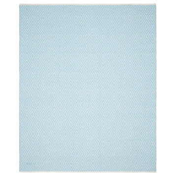 Transitional Area Rug, Geometric Patterned Premium Cotton, Turquoise/Ivory