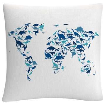 Michael Tompsett 'Dinosaur World Map' Decorative Throw Pillow