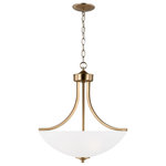 Sea Gull - Sea Gull Geary Medium 3-Light Bath Vanity 6616503-848, Satin Brass - The Sea Gull Lighting Geary three light indoor pendant in Satin Brass enhances The beauty of your home with ample light and style to match today's trends. Adaptability takes center stage with the Geary Collection. This series of traditional up-light pendants, semi-flush and flush-mount fixtures feature decoratively bowed arms and constructed of rectangular steel tubing.