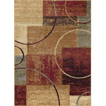 Tayse Rugs - Tacoma Contemporary Abstract Area Rug, Multi-Color, 5'x7' - Asperous tiled hues and circular motifs combine to create a lively area rug that translates to any decorating style. In shades of red