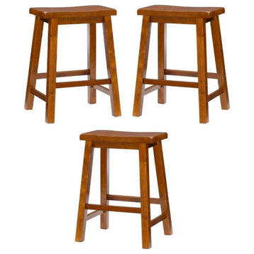 Home Square 24" Wood Counter Stool in Honey Brown - Set of 3