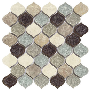 Mosaic Crackle Glass and Marble Tile, Arabesque Shape Earth for Walls