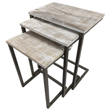 Addison Nesting Table Set - Natural Driftwood Top - Aged Iron Base