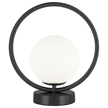 1 Light Halogen Table Lamp, Matte Black With White Opal Glass
