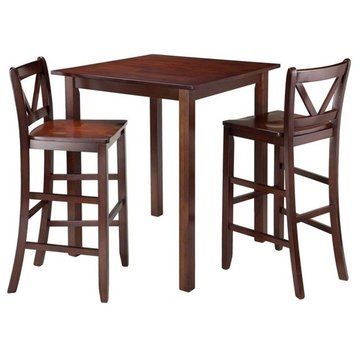 Pemberly Row 3-Piece Square Transitional Solid Wood Pub Set in Walnut