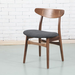 Astrid Solid Walnut Dining Chair - Dark Grey Fabric Seat - Dining Chairs