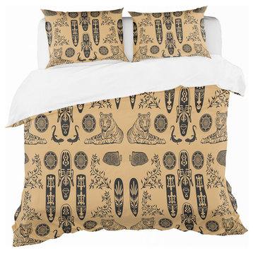Ethnic Decorative Mask African Duvet Cover Set, Twin