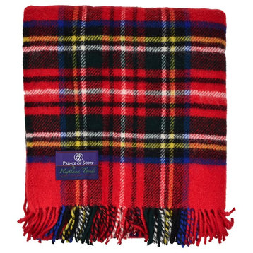 Prince of Scots Highland Tweed Pure New Wool Fluffy Throw, Royal Stewart