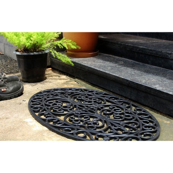 Black Moulded Oval Trellis Rubber Doormat, 18"x30"