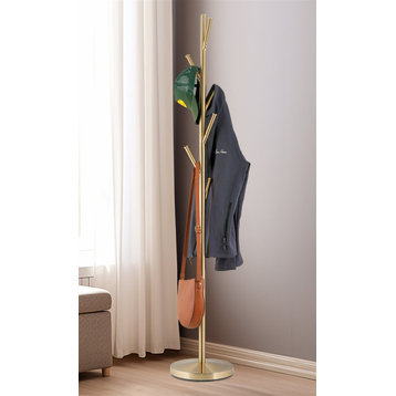 Kira Home Addison 68" 6 Hook Free Standing Metal Coat Rack, Weighted Base