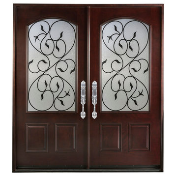 Exterior Front Entry Double Wood Door Valencia 36"x80"x2, Right Hand Swing In