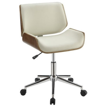 Pemberly Row Adjustable Curved Seat Faux Leather Office Chair in White