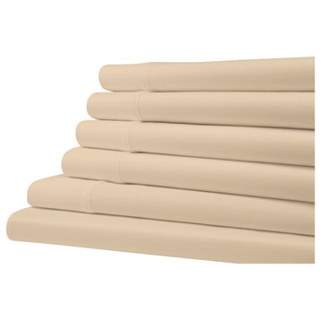 Kathy Ireland 1500TC Bamboo Cotton 6 Piece Sheet Set, Linen, Cal King