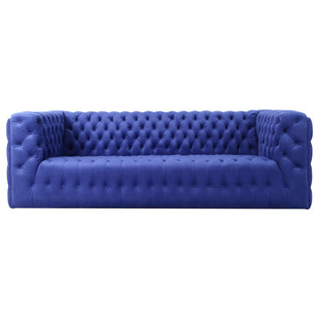 Pasargad Home Vicenza Velvet Tufted Sofa, Blue