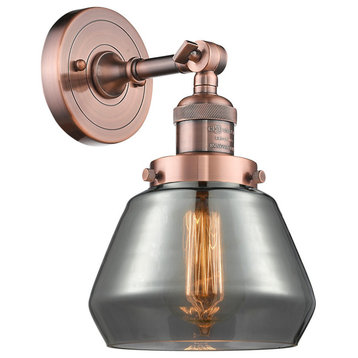 Fulton 1-Light Sconce, Smoked Glass, Antique Copper