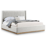 Meridian Furniture - Logan Beige Linen Textured Fabric Twin Bed, Cream, King - Nestle you (or the two of you) into the welcoming confines of this Logan linen textured fabric bed. This handsome bed features a super tall headboard that's channel tufted for extra softness and support against your back while you catch up on your reading or watch TV in bed. Soft rich cream linen fabric covers the back and sides of this wingback bed, giving it an ultra modern feel. A solid finished wood base provides ample support for lasting performance and durability.