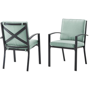 Set of 2 Outdoor Dining Chair, Oiled Bronze Frame With X-Back & Mist Cushions