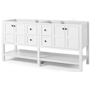 Anna Contemporary 72" Wood Bathroom Vanity, Counter Top Not Included, White