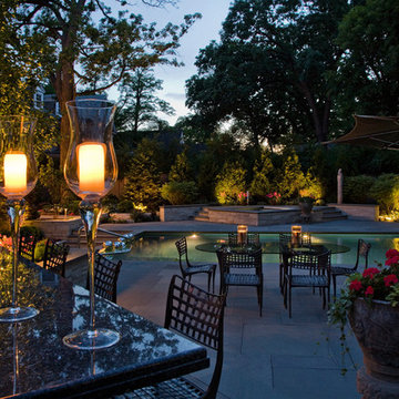 Full Pool and Spa with Tree Lighting