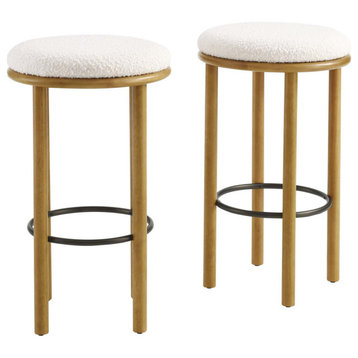 Fable Boucle Fabric Bar Stools - Set of 2 in Oak Ivory