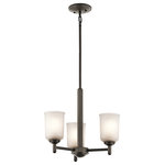 Kichler - Mini Chandelier 3-Light, Olde Bronze - The straight lines and up-sized satin etched glass of this Olde Bronze 3 light mini chandelier from the Shailene Collection create the perfect casual look for the updated urban lifestyle.