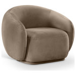 Meridian Furniture - Emery Upholstered Chair, Taupe, Velvet, Accent Chair - Drift away into a cloud of comfort with the Emery taupe velvet accent chair. Its soft, rounded curves and plush velvet upholstery create a truly indulgent seating experience. A timeless piece of furniture that exudes elegance and sophistication with its classic design that will never go out of style