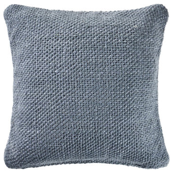 Ox Bay Hand-stitched Blue Solid Cotton Blend Pillow Cover, 20"x20"