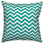 DDCG - Teal Chevron 16"x16" Outdoor Throw Pillow - Spruce up your outdoor space with the Teal Chevron  Outdoor Pillow. These outdoor pillows are water, stain and mildew resistant and can be used in either an indoor or outdoor setting.  Featuring a unique design, this accent pillow will make a perfect addition to your porch, patio or space.