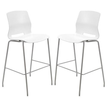 Home Square 30" Plastic Bar Stool in White - Set of 2