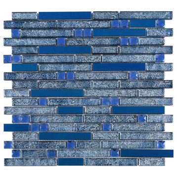 11.75"x11.75" Elsa Stainless Steel and Glass Mosaic Tile Sheet, Blue