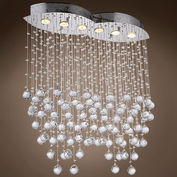 JM Drops of Rain 6 Light 9" Chrome Flush Mount Chandelier
