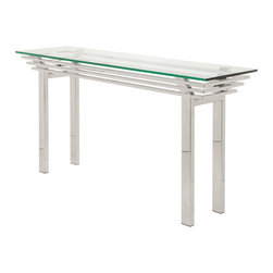 Nuevo Living - Nuevo Elise Polished Stainless Steel Console Table With Top Detailing - Console Tables