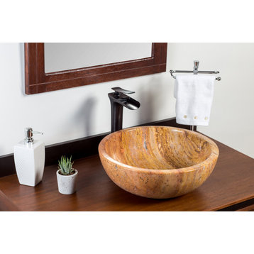 Natural Stone Vessel Bathroom Sink, Isidro Peach Travertine