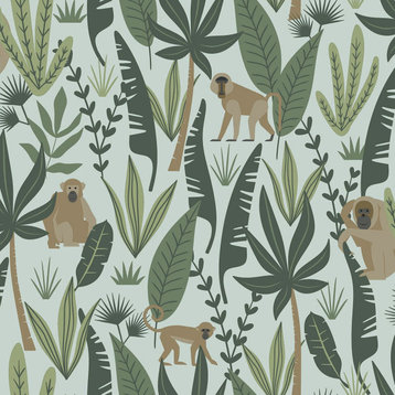 Kiki Green Monkeys Wallpaper, Swatch