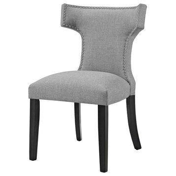 Set of 2 Dining Chair, Tapered Legs With Cushioned Seat & Nailhead, Light Gray
