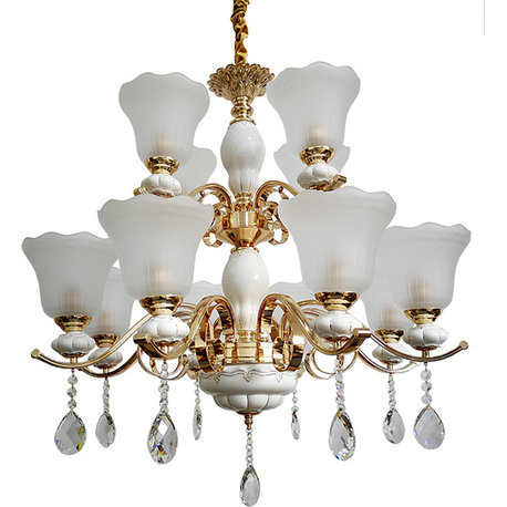 Isabelle Jean 12 Light French Vintage Milk White K9 AAA Crystal Chandelier