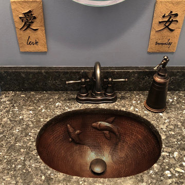 19" Oval Under Counter Hammered Copper Bathroom Sink with Koi Fish Design (LO19F