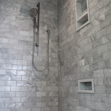 Walker Zanger Rue Pierre Gris Tiled Shower with Bianco Gioia Floor Tile by Topcu