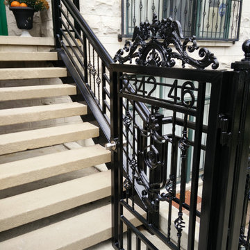 Lincoln Park wrought iron fence, steps and railings rust removal, priming and me