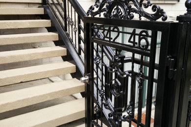 Lincoln Park wrought iron fence, steps and railings rust removal, priming and me