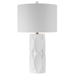 Uttermost - Uttermost Sinclair White Table Lamp - This Ceramic Table Lamp Showcases A Touch Of Mid-century Style With A Dimensional Geometric Design Finished In A Glossy White Glaze, Accented With Brushed Nickel Neck And A Crystal Finial.