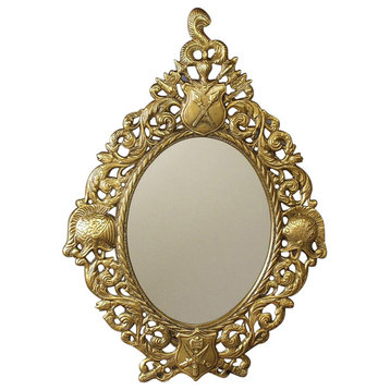 Brass Finish Shield Design Brass Tabletop Mirror